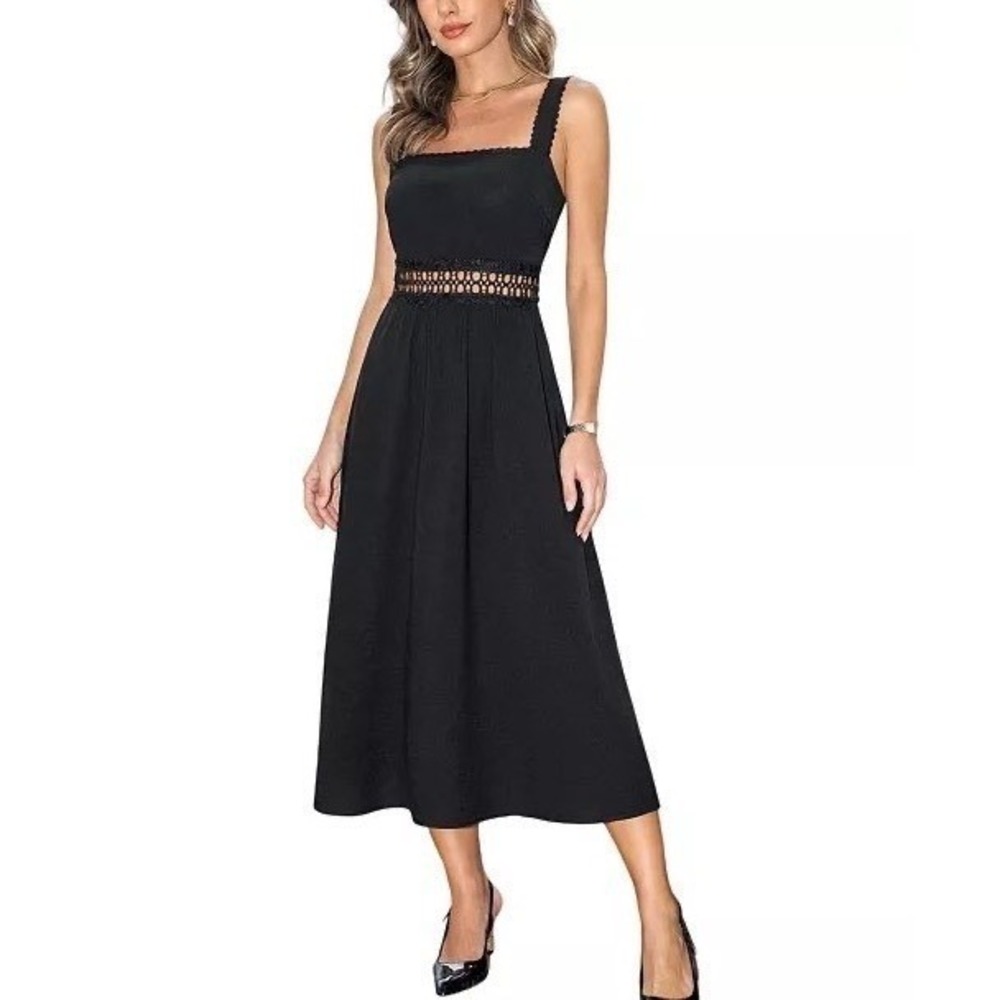 Crochet Midi Dress Black Boho Fall Autumn Emo Whimsigoth Halloween LBD Small